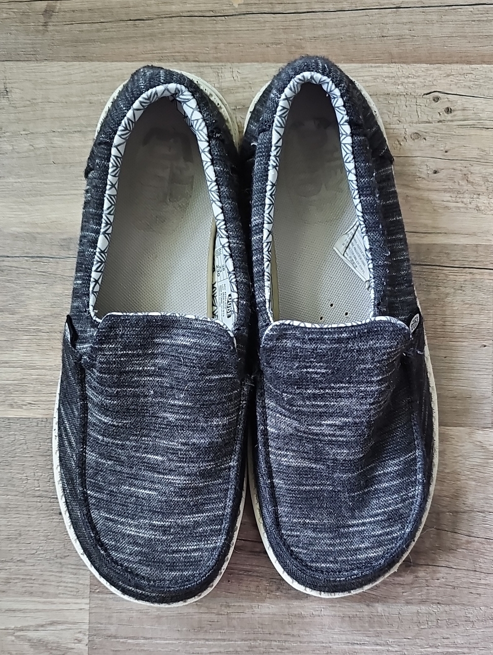 Women's HEY DUDE Misty Black And Gray Slip-On Lightweight Comfort Shoes Sz 7